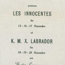Les innocentes au Théâtre des Compagnons, feuillet publicitaire pour la reprise en novembre 1949.
