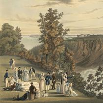 Vue des chutes Montmorency, gravure de James Pattison Cockburn publiée à Londres en 1833.