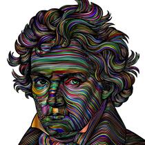Portrait fantaisiste et coloré de Ludwig van Beethoven.