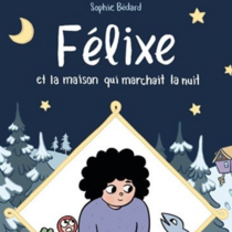 Illustration de quatre personnages, une forêt et une maison qui s’éloigne sur deux jambes.
