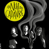 Trois adolescentes l'air un peu tendu. La première porte un livre, la seconde un encensoir, la troisième un sac à dos.