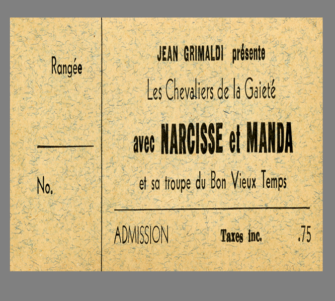 Billet d’entrée pour une production burlesque de Jean Grimaldi, vers 1951.