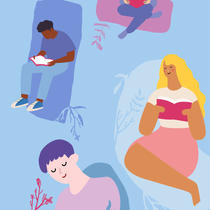 Illustration montrant quatre personnes lisant.